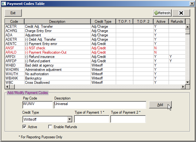 Billing Setup Tables