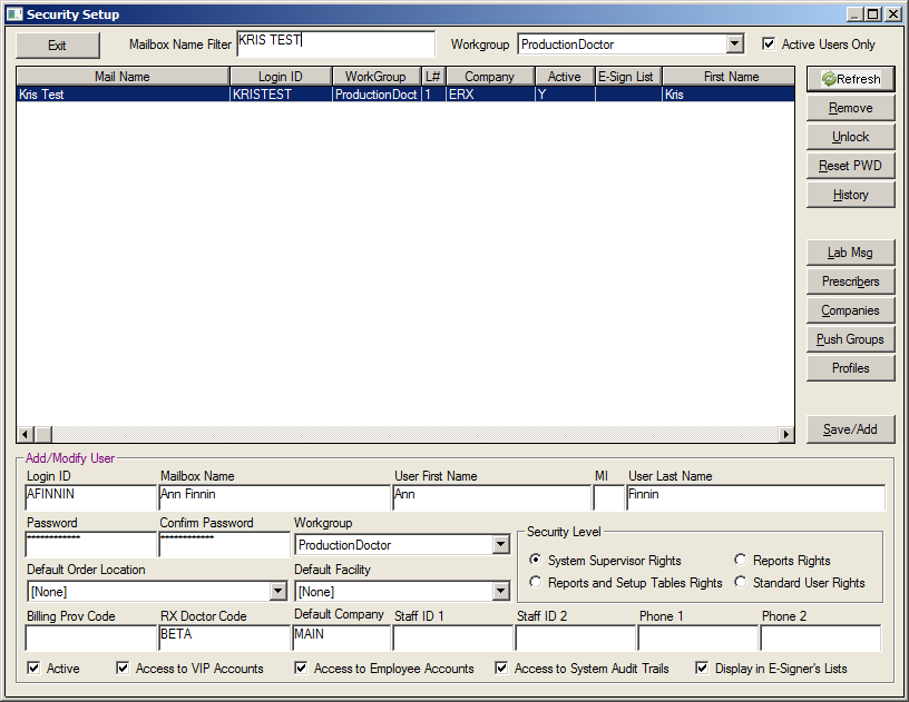 Security Setup User Interface Security Setup Search